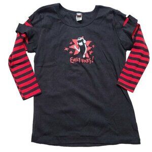 Vintage Emily the Strange Top,  Emily Rocks Striped Top, Black/Red, Large